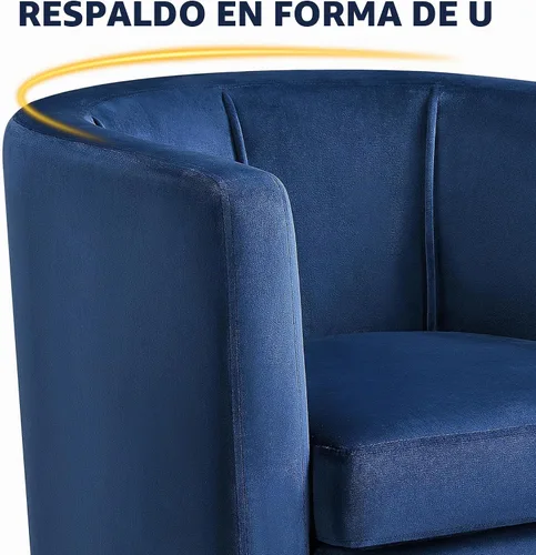 Vista 9 de Yaheetech Silla decorativa de terciopelo, sillones modernos y cómodos, silla tapizada de barril para sala de estar, dormitorio, sala de espera, Azul