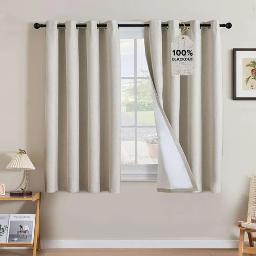 Vista 240 de H.VERSAILTEX Cortinas 100% opacas con aislamiento térmico, texturizadas, de lino, con bloqueo completo de calor y luz, para sala de estar y Negro