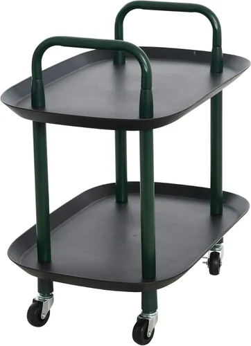 Vista 8 de Main + Mesa Carrito moderno de plástico y metal de 2 niveles, negro y verde oscuro