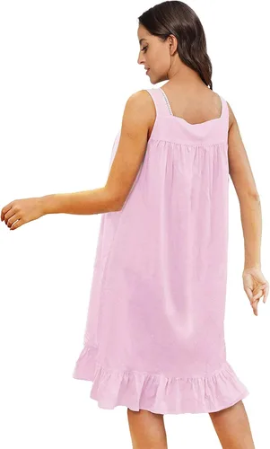 Vista 6 de IZZY + TOBY Camisones de algodón ligero para mujer, camisón de algodón sin mangas, camisón de media pantorrilla para mujer