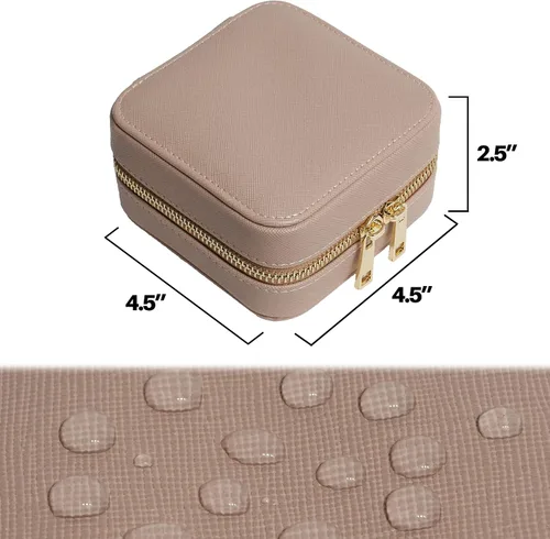 Vista 4 de Precioso joyero de viaje de cuero con espejo estuche de joyería impermeable para mujeres organizador de joyas almacenamiento para aretes anillos