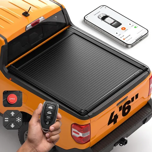 Vista 13 de WOLFBOX Cubierta Power Tonneau para Chevy Silverado y GMC Sierra 1500 2019 Se adapta a cama de 5.10 pies, aplicación y control remoto, se bloquea