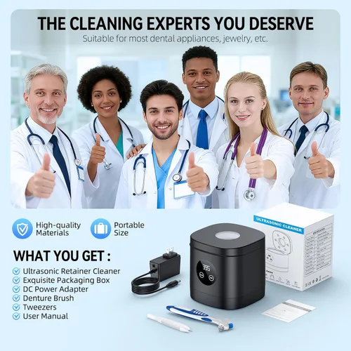 Vista 8 de TEBAL Limpiador ultrasónico de retenedores, limpiador ultrasónico de dentaduras postizas de 52 kHz para protectores bucales, frenos, cabezales