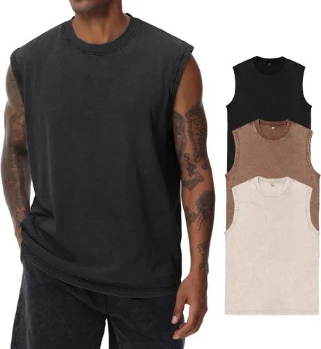 Vista 9 de Camisetas sin mangas de algodón para hombre, corte muscular, gimnasio, correr, playa, ajuste holgado