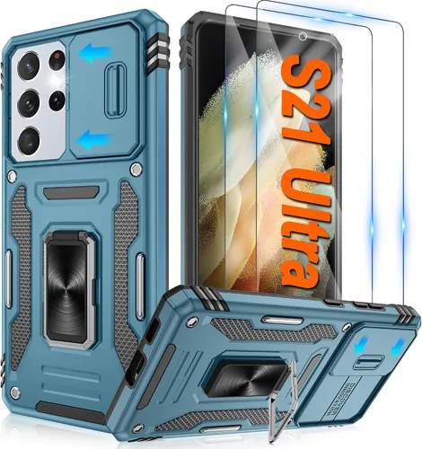 Vista 60 de Atump Funda para Motorola Moto G Play 2024 (4G) con [paquete de 2] protector de pantalla HD y cubierta para cámara deslizante, soporte de anillo