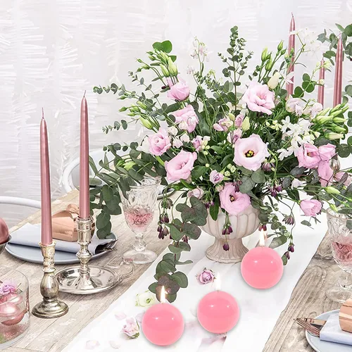 Vista 6 de Velas de pilar rústicas de bola de teñido anudado, velas redondas sin perfume de 3 pulgadas para decoración de bodas y decoración del hogar, juego