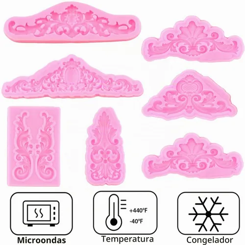 Vista 4 de Mujiang Juego de 7 moldes de silicona para fondant de encaje de voluta de Estilo a