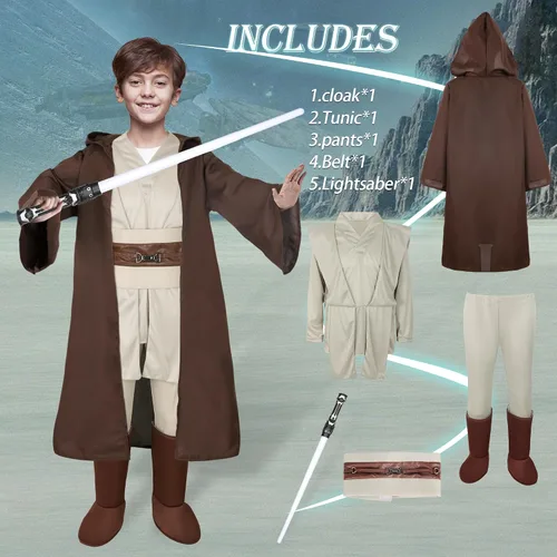 Vista 4 de SOOFILM Knight Costume Tunic Uniform Hooded Robe Set with Sword Halloween Knights Cosplay Outfit