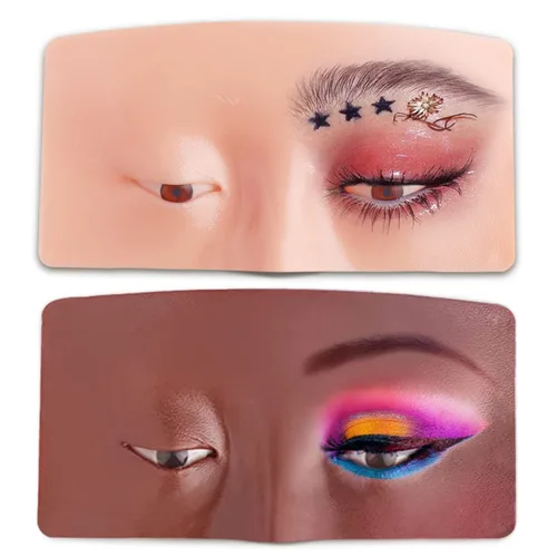Vista 7 de Cara de práctica de maquillaje, 5D reutilizable de silicona, tabla de práctica de maquillaje, cara de maniquí con brochas de maquillaje, juego