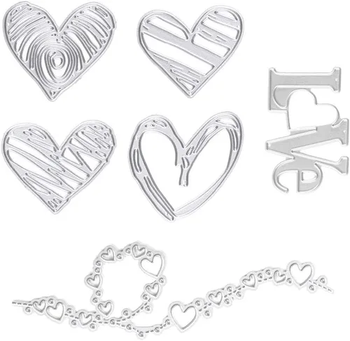 Vista 7 de 4 troqueles de corte de metal con fondo de corazón de San Valentín para suministros de fabricación de tarjetas, troqueles para el día de San 4