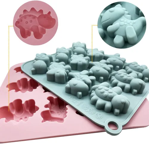 Vista 3 de Paquete de 2 moldes de silicona de dinosaurio con 12 cavidades 3D con temática de dinosaurios para hornear, herramienta de horneado para pastel