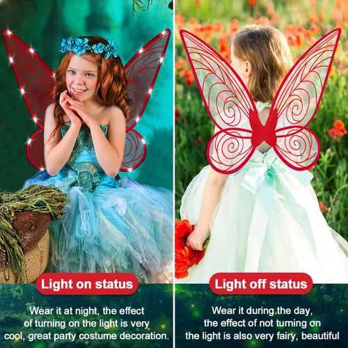 Vista 4 de quescu Alas de hadas iluminadas para adultos, alas de mariposa LED para niñas y mujeres, disfraz de Halloween, regalos para niños