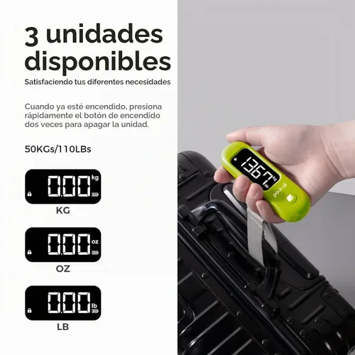 Vista 4 de pack all Báscula de equipaje de 110 libras, báscula digital de equipaje de mano, báscula de peso para maleta de viaje con pantalla LCD, batería