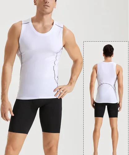Vista 2 de Roxdme Paquete de 5 camisetas de compresión atléticas para hombre, sin mangas, para correr, baloncesto, entrenamiento, capa base
