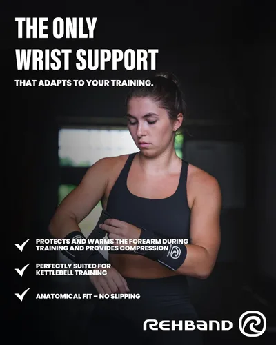 Vista 2 de Rehband RX - Soporte de muñeca Power Max, funda de neopreno 3 en 1 + envoltura para entrenamiento de fuerza, protege durante el entrenamiento
