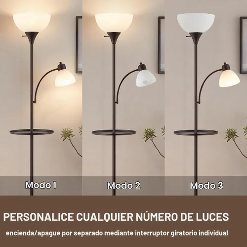 Vista 3 de Luvkczc Lámpara de pie de 72 pulgadas con mesa, luces de lectura ajustables, lámparas de pie modernas para sala de estar, dormitorio, oficina, Marrón