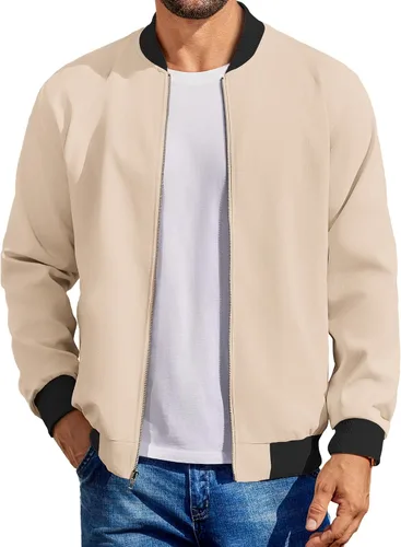 Vista 10 de COOFANDY - Chaqueta bomber de algodón para hombre, ligera, de vuelo, chaquetas casuales de softshell, chaqueta varsity