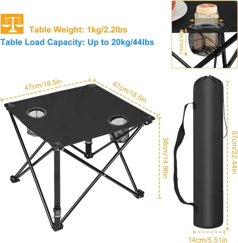 Vista 4 de TeqHome Silla de camping plegable con toldo y juego de mesa, combo portátil ligero al aire libre con portavasos, bolsas de transporte, compactas