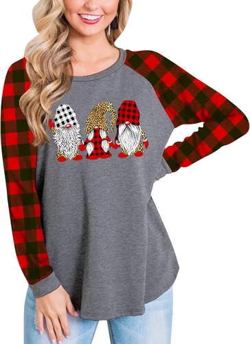 Vista 3 de Deerose Camisa de Halloween para mujer, de manga larga, divertida, a cuadros, para el día de Acción
