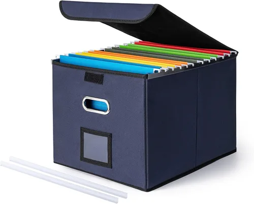 Vista 15 de Cajón Organizador de Archivos CADONO con Tapa, Organizador de Carpetas de Archivos Plegable con Deslizador de Plástico, Caja de Carpetas de Archivos