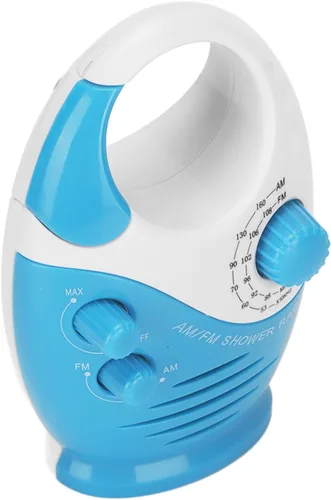 Vista 3 de AM FM Radio portátil tipo gancho portátil Radio música ducha altavoz azul ducha radio funciona con batería analógica radio auricular pequeño