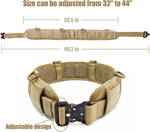 Vista 5 de Cinturón de batalla Molle Cinturones de herramientas de Airsoft, se adapta a tamaños de 32 a 44 pulgadas (caqui)