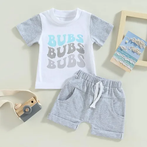 Vista 6 de CIYCUIT Conjunto de ropa de verano para bebé niño, camisa y pantalones cortos con estampado de letras