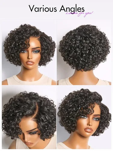 Vista 9 de LUVME HAIR Pelucas de cabello humano rizado sin pegamento de 6 pulgadas, precortadas, indetectable, HD, encaje Bob, peluca corta y rizada con ondas