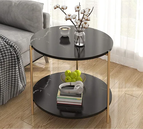 Vista 7 de Mesa de Centro 2 Tier Coffee Table Small Round Side Table with Storage & Sturdy Metal e Legs Modern Circle Table for Living Room Bedroom Kitchen Tea