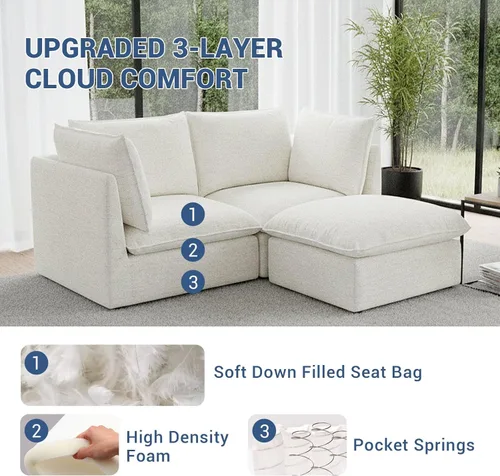 Vista 4 de Sofás modulares de 69.2 pulgadas para sala de estar, respaldo alto impermeable, sofá modular con relleno de plumón, sofá biplaza convertible