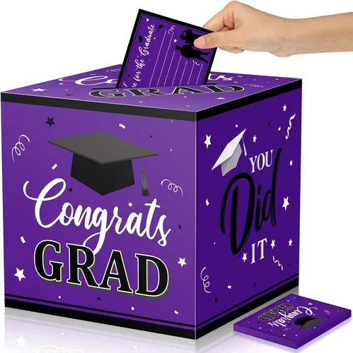 Vista 9 de Nezyo Caja para tarjetas de graduación con 30 tarjetas de consejo, caja de tarjetas de regalo de felicitaciones para clase de 2026, caja