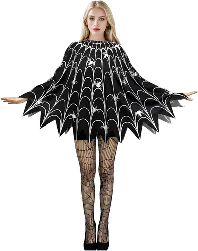 Vista 2 de TMSD Disfraz divertido de poncho de telaraña para Halloween para mujer