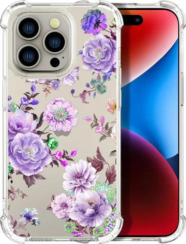 Vista 10 de Compatible con iPhone 14, funda transparente y bonita para mujeres y niñas, diseño floral, diseño floral femenino, funda para teléfono 14
