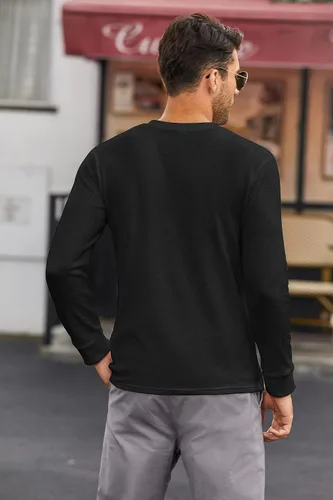 Vista 5 de COOFANDY Camisas Henley de manga larga para hombre con bolsillo