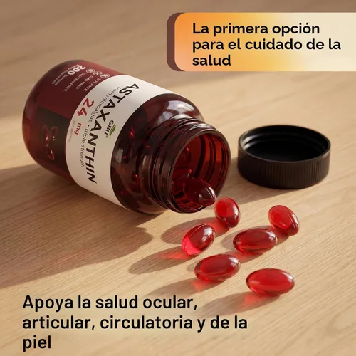 Vista 4 de GBN Suplementos de astaxantina 24 mg 200 cápsulas blandas, apoya la salud de los ojos, la piel, las articulaciones, el cerebro, el corazón