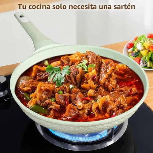 Vista 6 de Sartén antiadherente de 8 pulgadas con tapa, sartenes antiadherentes 2-Verde-8 pulgadas con tapa