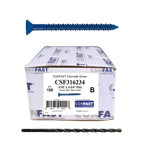 Vista 17 de CONFAST Tornillo de Anclaje para Concreto Phillips Plano Azul de 1/4" x 1-1/4" con Broca para Anclaje en Mampostería, Bloque o Ladrillo