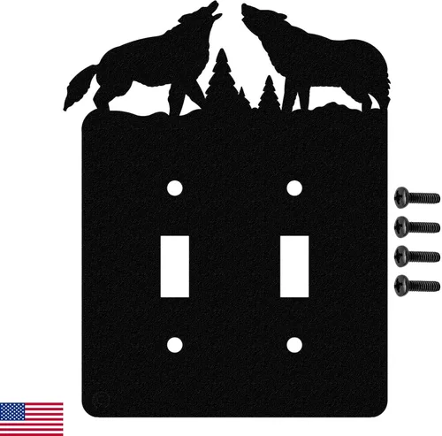 Vista 9 de Interruptor de luz de palanca Howling Wolves y placa de pared dúplex individual (palanca individual con potencia, negro) - Fabricado en Estados