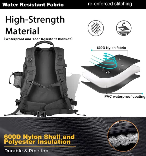Vista 6 de Mochila táctica Miramrax para senderismo militar - Mochila Molle para hombres, paquete de asalto de 3 días, bolsa de evacuación para camping, viaje