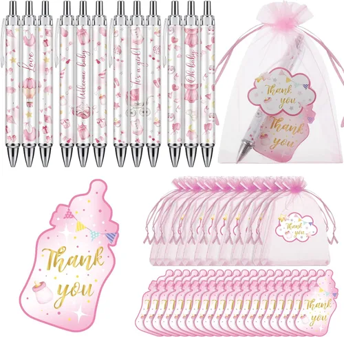 Vista 12 de Chuangdi 50 juegos de regalos de baby shower para invitados, incluye 50 bolígrafos, tarjetas de agradecimiento y bolsas de organza, Abeja