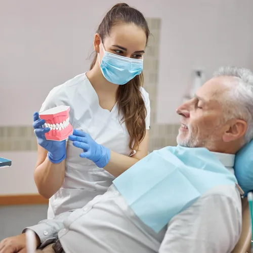 Vista 7 de Modelo dental Tamaño estándar para la práctica de cepillado y hilo dental - Dientes de silicona Typodont con encía visible, herramienta
