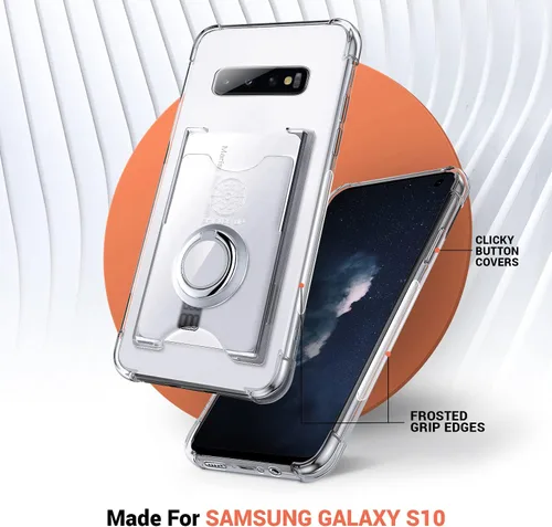 Vista 8 de Shields Up Funda para Samsung Galaxy S10, Galaxy S10, funda minimalista con tarjetero [3 tarjetas] y soporte de anillo, [protección contra caídas]