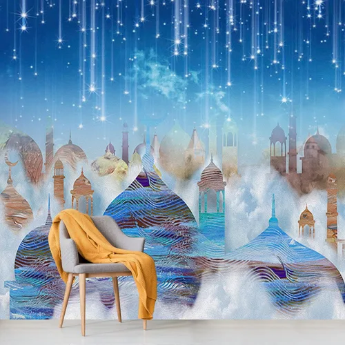 Vista 33 de IDEA4WALL Adhesivo mural removible para pared, diseño de castillo mágico de nieve y ciencia ficción, arte moderno, paisaje decorativo para sala