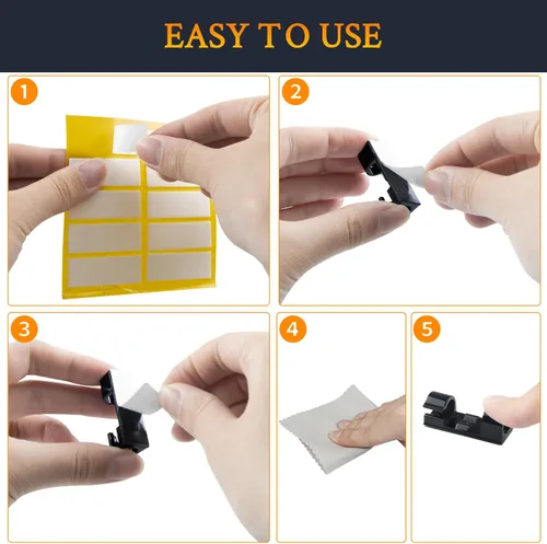 Vista 8 de SOULWIT 50 clips autoadhesivos para organizar cables, organizadores de cables, clips de cable adhesivos para TV, PC, laptop, cable Ethernet Negro