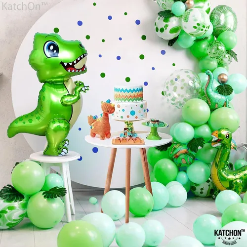 Vista 3 de KatchOn, Globo grande de dinosaurio verde – 25 pulgadas, globo TRex Globos de dinosaurio para fiesta de cumpleaños Decoraciones de fiesta