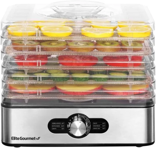 Vista 8 de Elite Gourmet EFD319DKG - Deshidratador de alimentos, 5 bandejas sin BPA de 11.4 pulgadas, negro/gris Adjustable temperature controls - makes