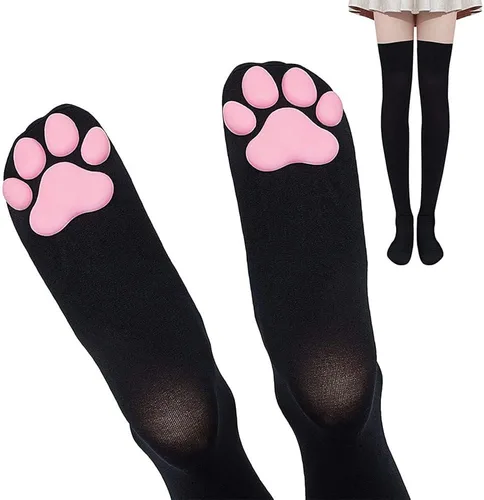 Vista 4 de Calcetines de patas de animales, loco diseño en 3D de patas de gatos, perros y tigres. Divertido regalo navideño para mujer u hombre adultos