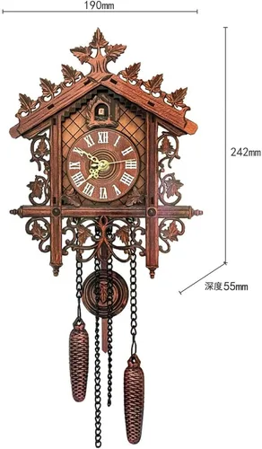Vista 4 de Reloj de pared de madera con péndulo retro, reloj de cuarzo hecho a mano, reloj de pared, reloj colgante de cuarto de bebé, para sala de estar, Gelb