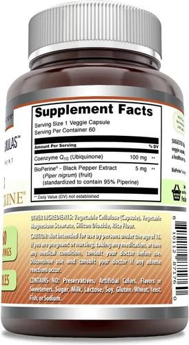 Vista 2 de Amazing Formulas CoQ10 con bioperina Suplemento de 100 mg por porción 60 cápsulas vegetales Sin OMG Sin gluten Fabricado en Estados Unidos