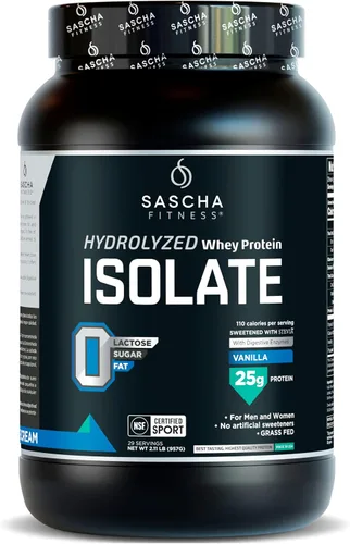 Vista 7 de Sascha Fitness Proteína hidrolizada de suero aislada, 100% alimentada con pasto (2.11 libras) (Sabor caramelo)